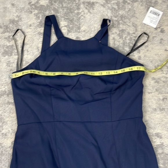 NWT Dessy Collection High Halter Neck Open Back Crepe Gown Dress Midnight Blue - Picture 9 of 12